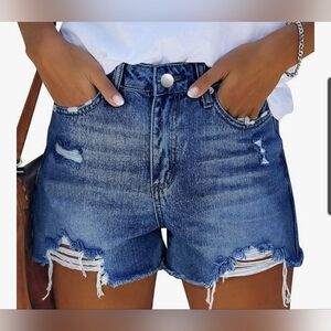 Women's Distressed / Ripped  High Waisted Denim Shorts Size Large